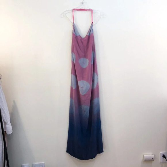 Gypsy 05 100% Silk Pink Purple Ombre Tie Dye Pattern Adjustable Halter Dress S - Picture 3 of 13